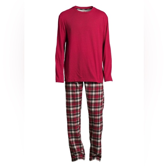 Hanes Men’s Slub Jersey Top and Ultra Soft Flannel Sleep Pants Set, 2-Piece - Picture 1 of 5